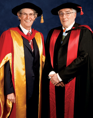 Former Vice-Chancellor Professor John Hay, AC after being awarded an honorary doctorate with Professor Paul Greenfield AO