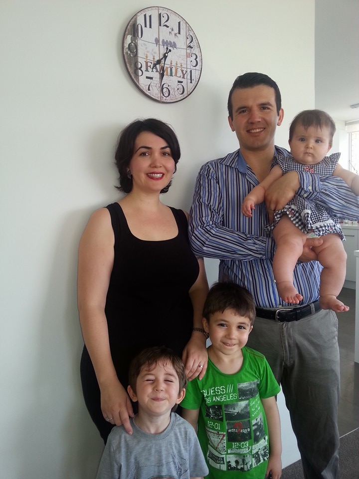 Fulya, her husband Ahmet, and children Ege, Cinar and baby Defne.