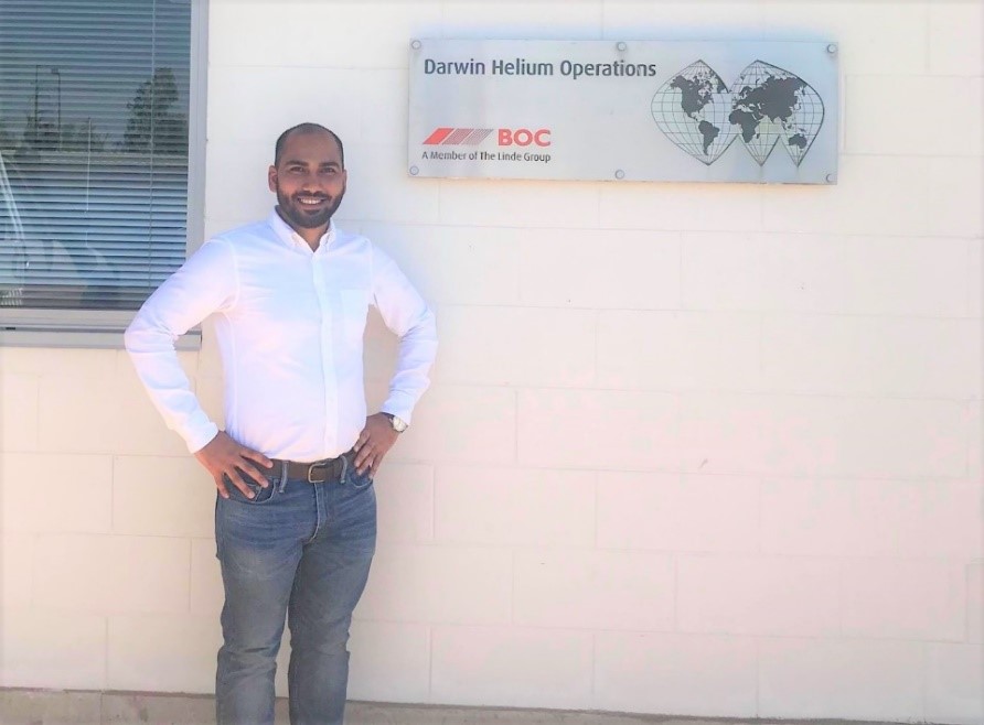 UQ, Chemical Engineering PhD student, Abdul Quader at BOC Darwin Helium Operations Plant. 