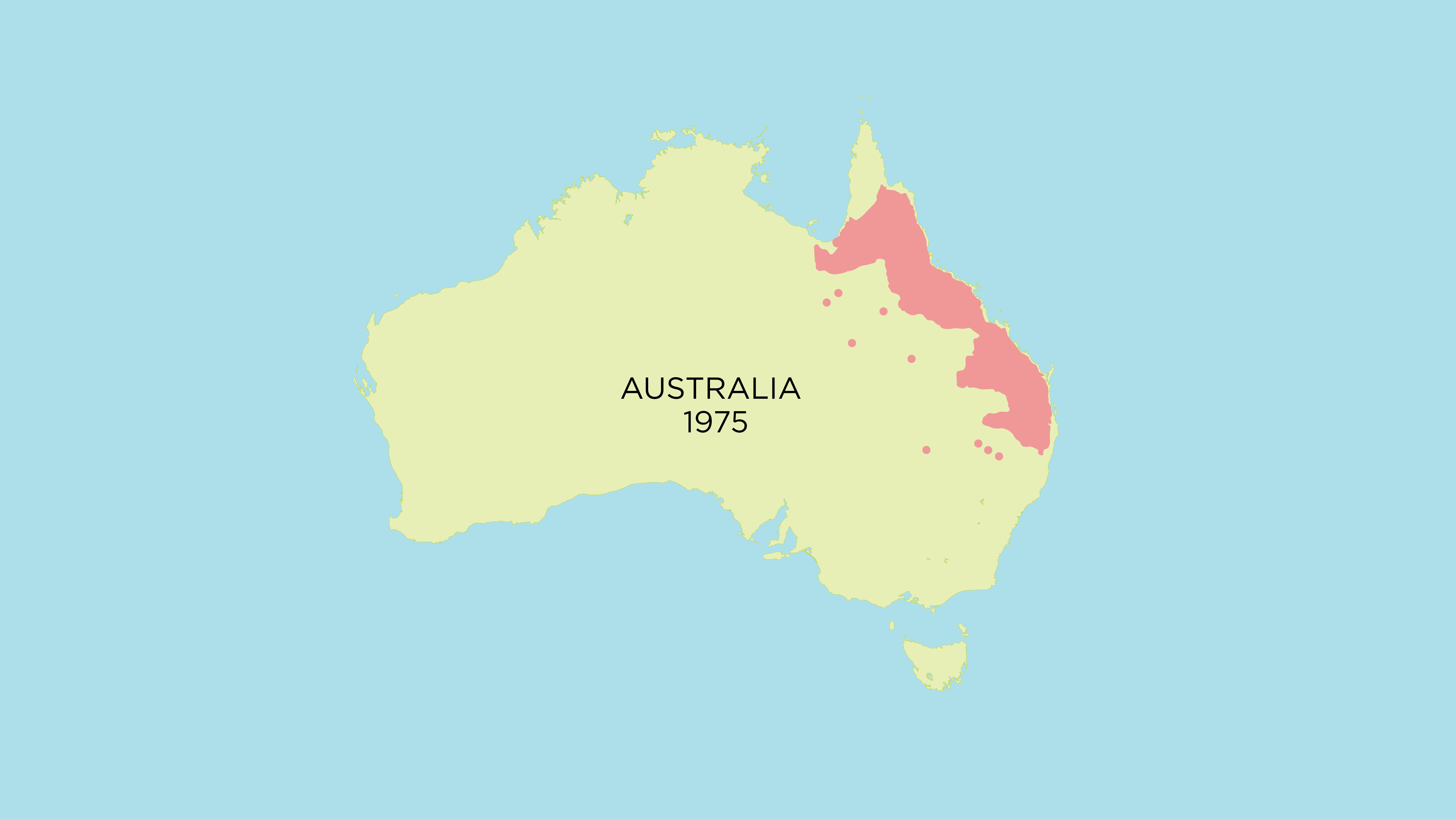 The spread of cane toads across Australia since 1935 when 101 were introduced to north Queensland (Source)