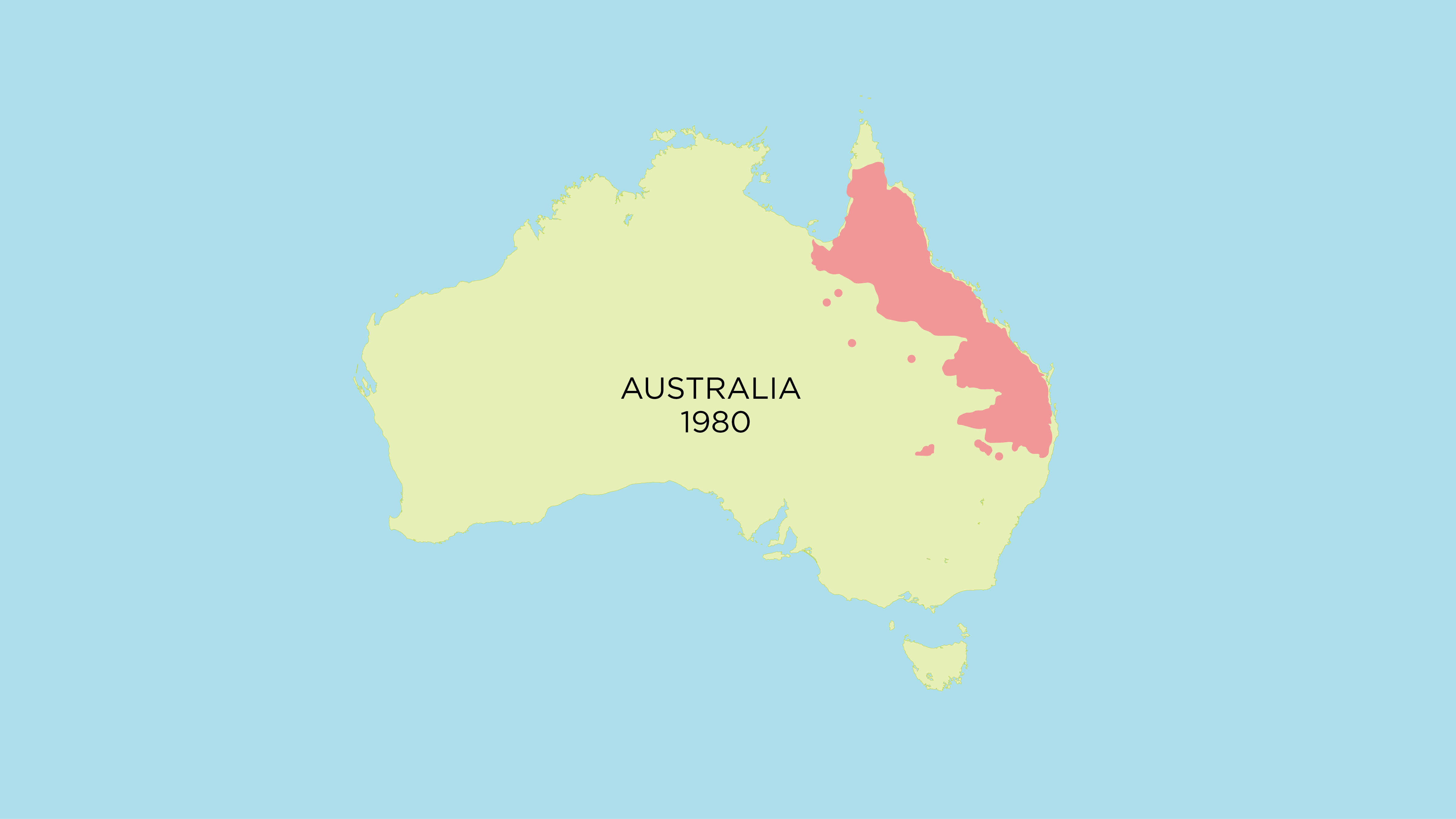 The spread of cane toads across Australia since 1935 when 101 were introduced to north Queensland (Source)