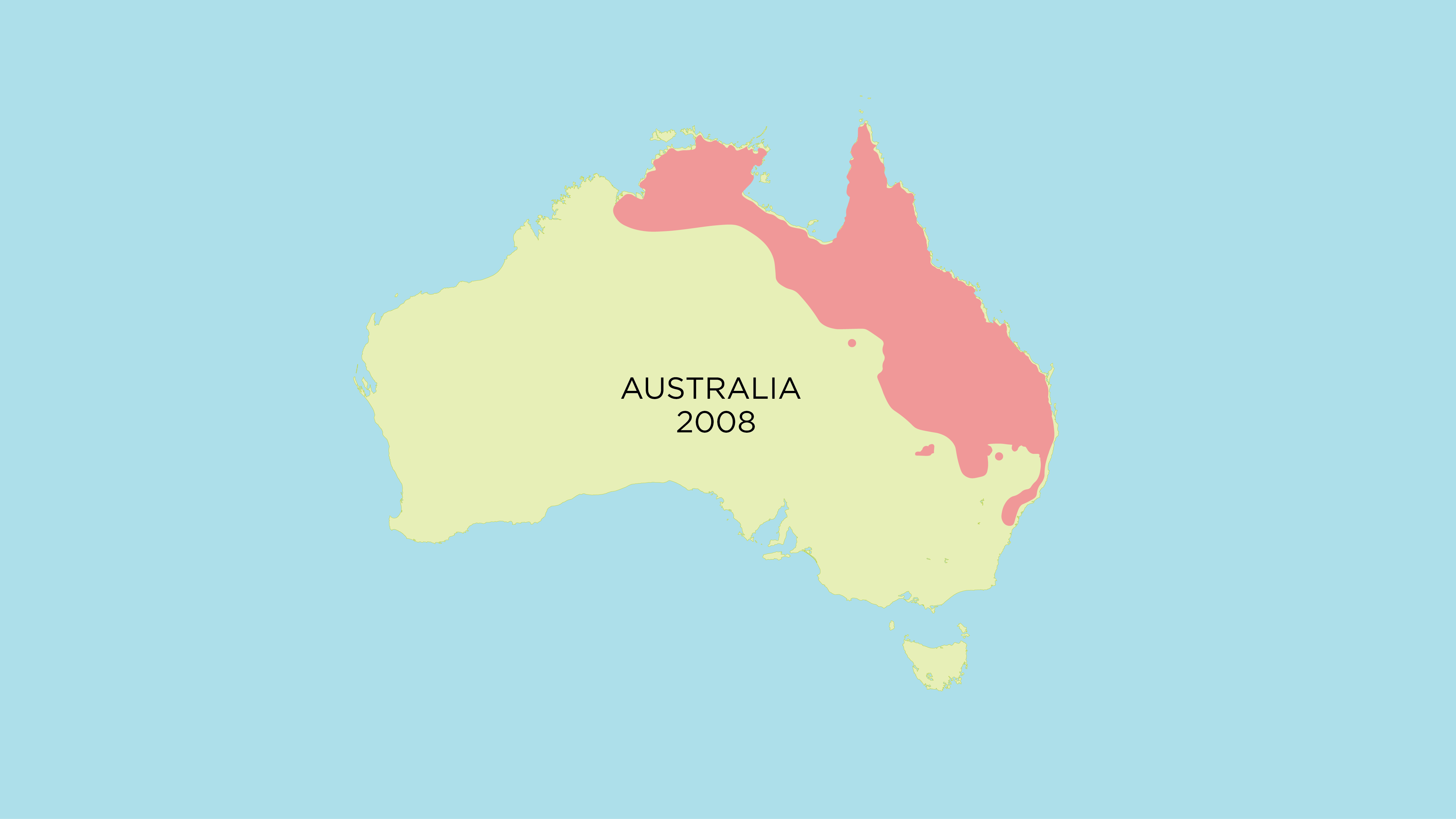 The spread of cane toads across Australia since 1935 when 101 were introduced to north Queensland (Source)