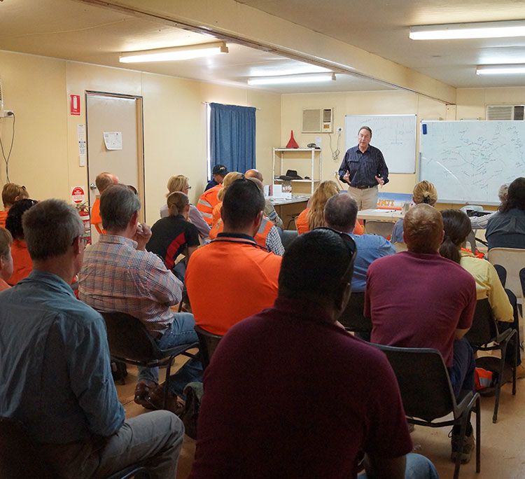 Professor Paul Memmott of AERC running a Cultural Heritage workshop at Dugalunji Camp Camooweal for the Myuma Group.