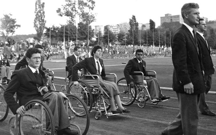 Members of the Australian team at the 1960 Rome Summer Paralympics Opening Ceremony.