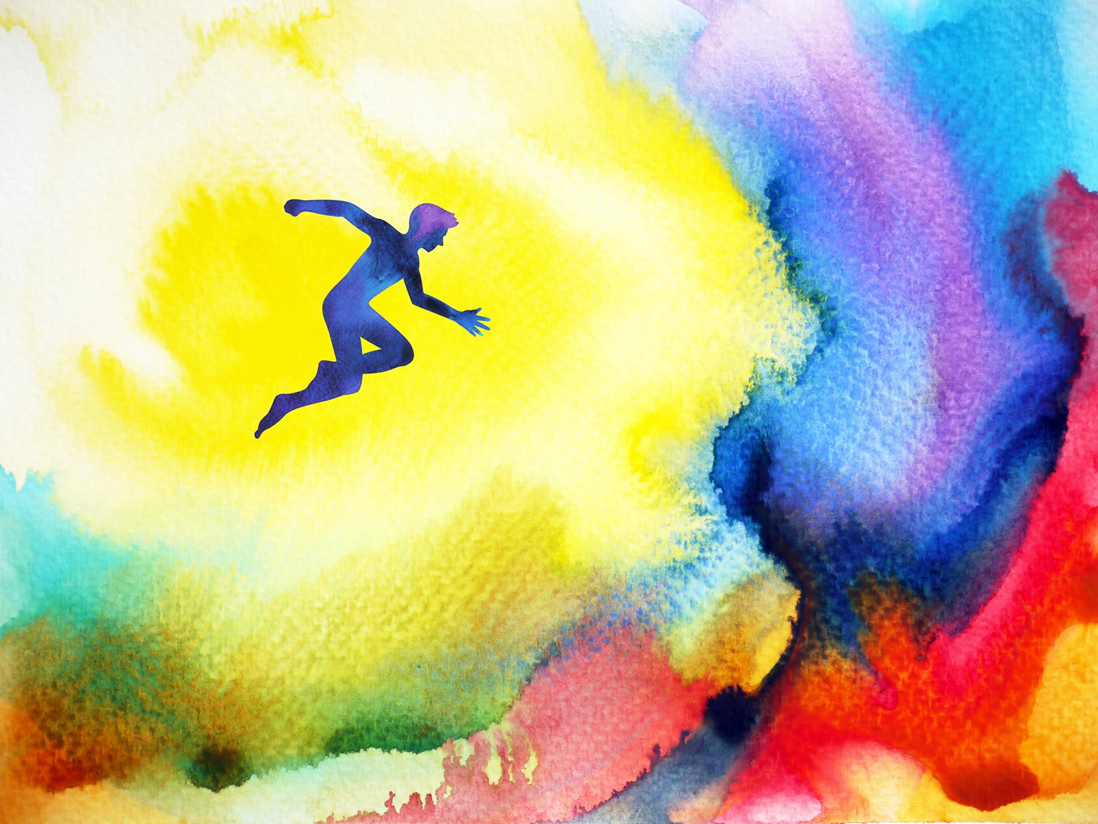 watercolour abstract image of leaping man