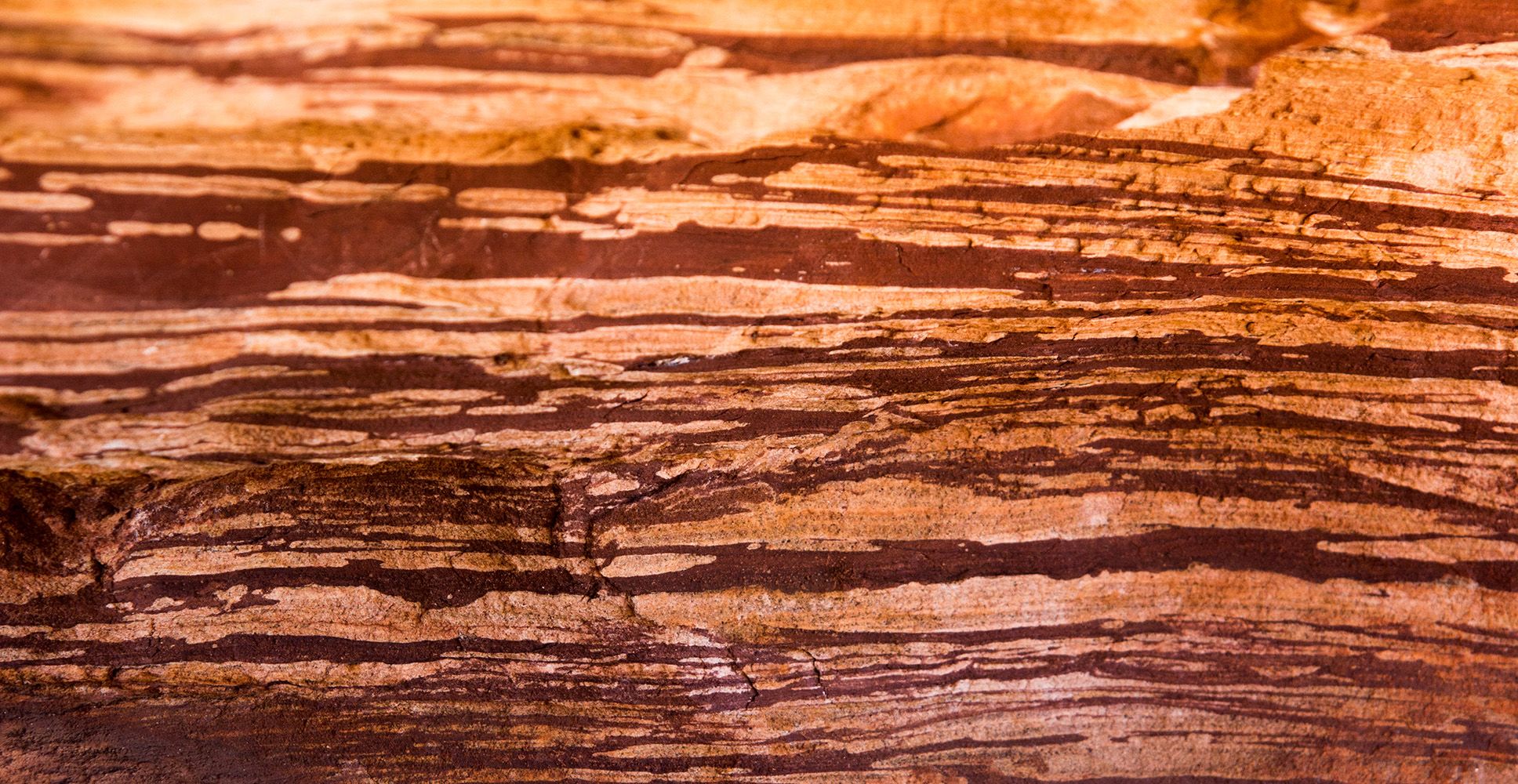 Layered coloured rock wall.