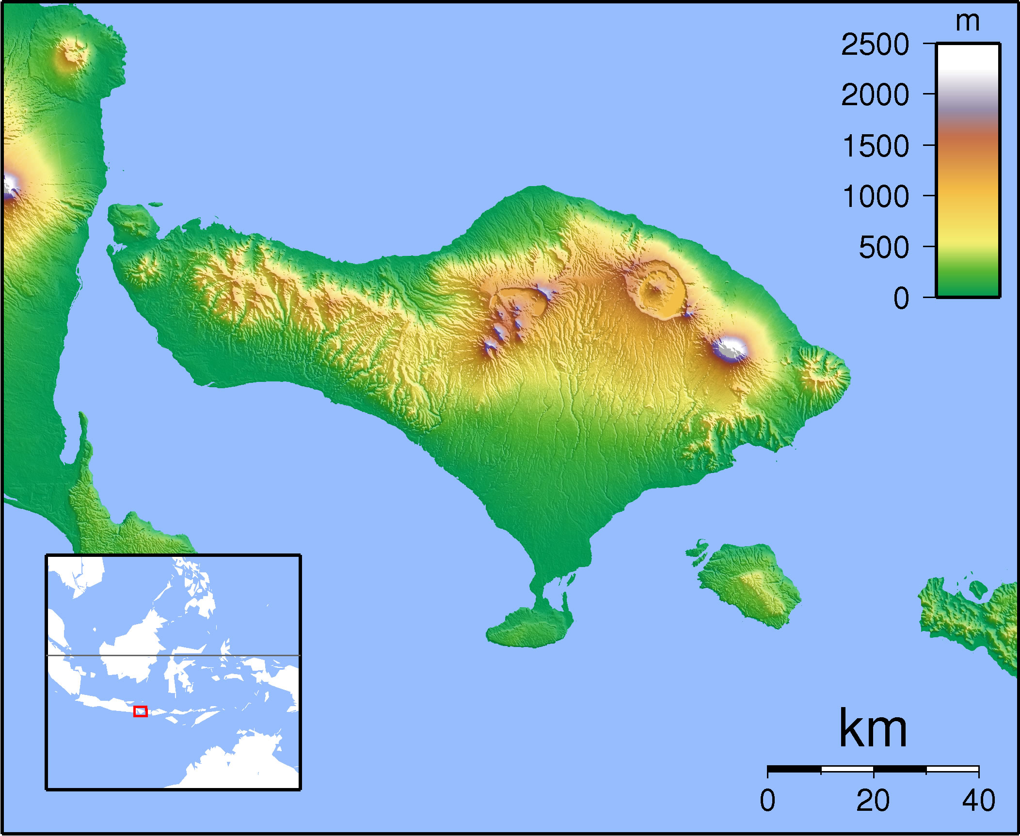 Mount Agung in white is the highest mountain in Bali. Credit: Sadalmelik.