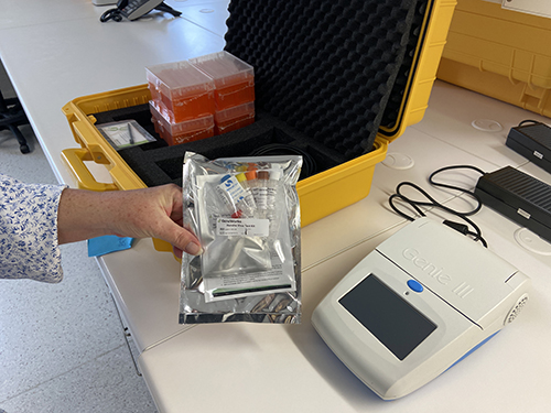 A ready-to-go Hendra virus test kit, along with a LAMP Genie III diagnostic machine, which together can diagnose Hendra virus in horses in under an hour.