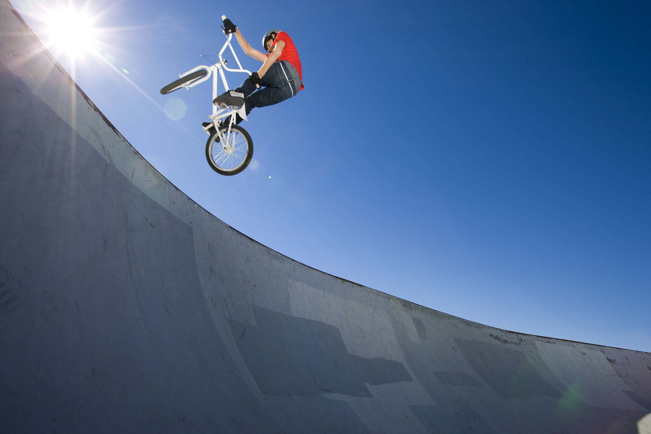 An airborne BMX rider 