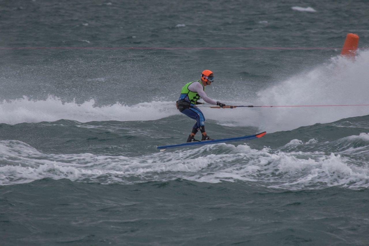Ben Gulley, trained by Vince Kelly, competing at the 2015 World Water Ski Racing World Championships