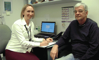 Teresa Brown with a patient enrolled in the trial