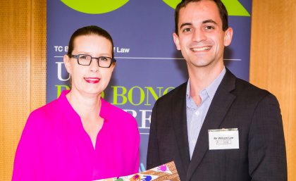 Conference presenter William Lee, with law school dean Professor Sarah Derrington Conference presenter William Lee, with law school dean Professor Sarah Derrington