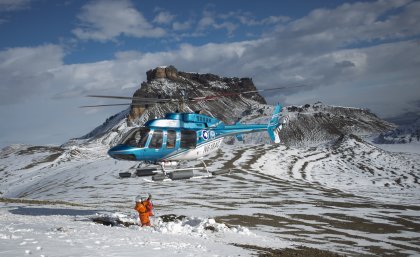 The team used a helicopter to extract a plesiosaur skeleton.