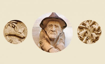 Great Court carvings ... agile wallaby frieze; UQ sculptor John Muller; and November lily roundel. 