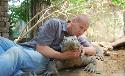 Associate Professor Bryan Fry with a Komodo dragon