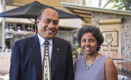 His Excellency Taneti Maamau with Associate Professor Renuka Mahadevan.