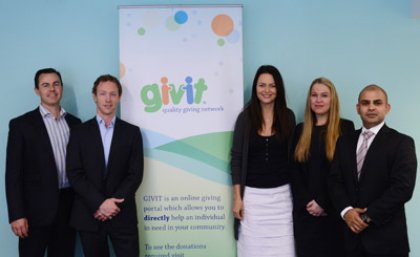Daniel Yates (MBA), Andrew McGhee (MBA), Juliette Wright (GIVIT CEO), Bridget Delahunty (MBA), Harman Jolly (MBA). Daniel Yates (MBA), Andrew McGhee (MBA), Juliette Wright (GIVIT CEO), Bridget Delahunty (MBA), Harman Jolly (MBA).