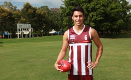 AFL champion, 2013 UQ Excellence Scholarship and UQ Sports Achievement Scholarship winner Lewis Radford. AFL champion, 2013 UQ Excellence Scholarship and UQ Sports Achievement Scholarship winner Lewis Radford.