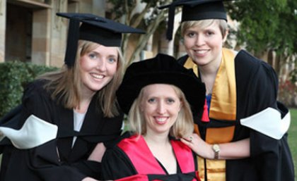 Sisters Kimberley Golding, 25, of Biggera Waters on the Gold Coast, Amy Hawkes, 29, of Springfield and Millicent “Mills” Ballancin, 27, of Sunnybank, will graduate at The University of Queensland today. Sisters Kimberley Golding, 25, of Biggera Waters on the Gold Coast, Amy Hawkes, 29, of Springfield and Millicent “Mills” Ballancin, 27, of Sunnybank, will graduate at The University of Queensland today.