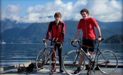 Marcus and Nicholas are prepared for the ride. Marcus and Nicholas are prepared for the ride.