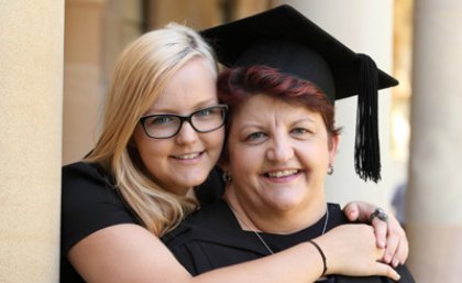 Sarah Hall congratulates her mum Madeline Hall who graduated today with a Master of Public Health from The University of Queensland.