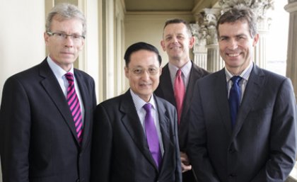 UQ Health Sciences Executive Dean Professor Nicholas Fisk, Professor Christopher Chen, UQ Dean of Medicine and Head of School, Professor David Wilkinson and Vice-Chancellor Professor Peter Høj.