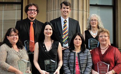 Top row (left to right): Dr Sebastian Kaempf, Mr Michael Jennings, Dr Ann Peterson. Bottom row (left to right): Dr Gwen Lawrie, Dr Carlie Driscoll, Associate Professor Shazia Sadiq and Dr Pamela Meredith