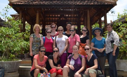 Students Lauren Isherwood, Audric Co, Jacqueline Sale, Tamara Nganeko, Lucy Simpson, Emily Missenden, Jane Sandstrom, Amy Dunning, Laurelie Wall, Lisa Edwards with clinical educators Teresa Quinlan and Gail Woodyat, and Kirsten, a German disability support teacher working in one of the orphanages.