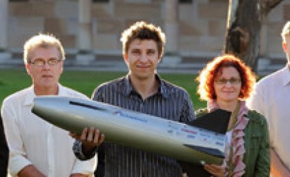 The SCRAMSPACE team and scramjet (half-scale rapid prototype)