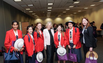 Professor Elizabeth Blackburn with students. Professor Elizabeth Blackburn with students.