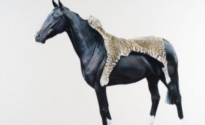 This painting by Michael Zavros, portraying a thoroughbred horse draped with the skin of a panther, features at the ANIMAL/HUMAN exhibition at the UQ Art Museum. The exhibition explores the animal-human relationship.