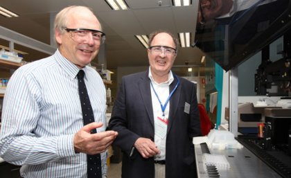 Professor Gray (left) with Sir Greg Winter, the renowned British biochemist who developed the world's first fully human antibody