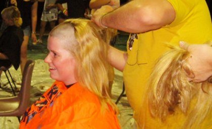 Katie Roberts having her head shaved for a good cause Katie Roberts having her head shaved for a good cause