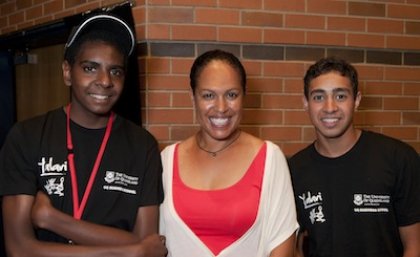 Attending the 2012 Yalari Horizons Leadership Camp were, from left, Michael Noah from Townsville Grammar, Christine Anu and Denzil Tighe from St Ignatius Riverview.