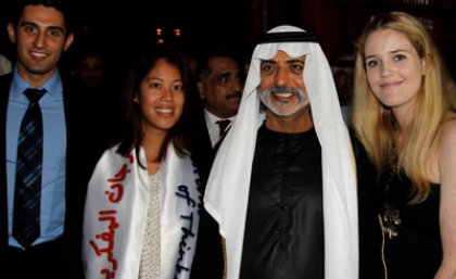 Ali Rae (right) meeting the Sheikh during the opening gala of Festival of Thinkers