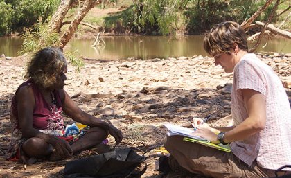 UQ linguistics researcher Dr Felicity Meakins with Gurindji woman Violet Wadrill Nanaku