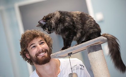 Honours student Mark Owens is researching the role of hiding in relaxing cats Honours student Mark Owens is researching the role of hiding in relaxing cats
