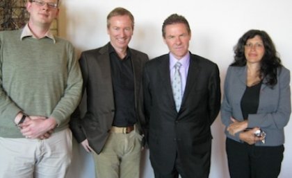 From left to right, Dr Phil Orchard, Professor Tim Dunne, His Excellency Mr Peter Woolcott and Dr Marianne Hanson from School of Political Science and International Studies. From left to right, Dr Phil Orchard, Professor Tim Dunne, His Excellency Mr Peter Woolcott and Dr Marianne Hanson from School of Political Science and International Studies.