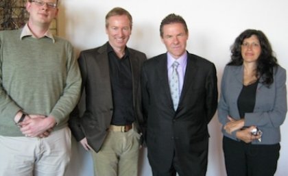 From left to right, Dr Phil Orchard, Professor Tim Dunne, His Excellency Mr Peter Woolcott and Dr Marianne Hanson from School of Political Science and International Studies.