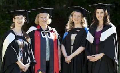 Healing mission: Graduating with degrees from the School of Nursing and Midwifery were, from left, Sarah Edgecumbe, Connie Brown, Samantha Zurvas and Melissa Juttner.