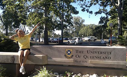 Year 11 student Tiarna Cutmore at the UQ Gatton campus making the arm gesture used throughout the Which Way? It's My Future camp. Year 11 student Tiarna Cutmore at the UQ Gatton campus making the arm gesture used throughout the Which Way? It's My Future camp.