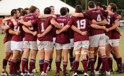 UQ's premier grade rugby side sings the team song after a good win last season