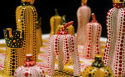 Detail of Pumpkin chess (2003) by Japanese artist Yayoi Kusama
