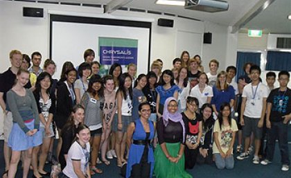 Yassmin Abdel-Magied (Keynote speaker, 2010 Young Queenslander of the Year and UQ student), Amanda Lynch (Emmanuel's Indigenous liaison officer) and Chrysalis Students and Leaders