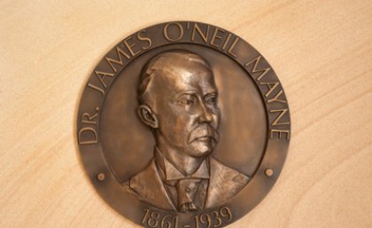 The medallion in honour of Dr James O'Neil Mayne