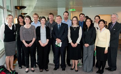 UQ’s Lee Hickey, back row fifth from left, and 11 other Scholarship winners attend the conference, with the Crawford Fund Chairman, Neil Andrew, and Executive Director, Denis Blight