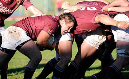 The UQ premier grade rugby XV in action The UQ premier grade rugby XV in action