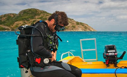 Mr Waldie prepares for a scuba dive off Lizard Island. Image: Tane Sinclair-Taylor