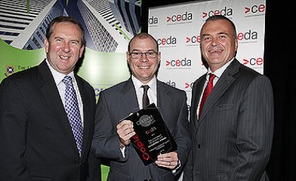 From left: Robert Fuller, State Director CEDA, Andrew Fraser, Queensland Treasurer, and Professor Tim Brailsford, Executive Dean of the Faculty of Business, Economics and Law.