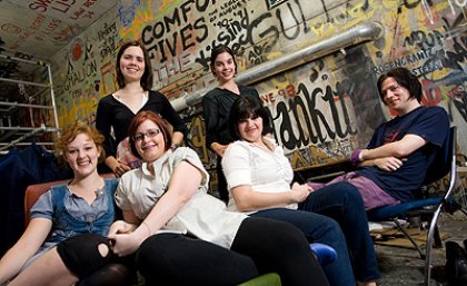 UQ students (from front left) Lauren Ware, Emily Rowe, Amy Randall, Joshua Adams, Georgina Horsburgh and Isabella Tannock get ready to celebrate local talent at BUGFest